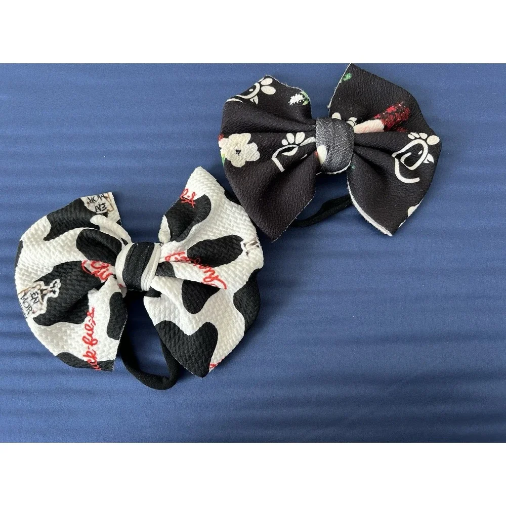 Lot 2 Chic Fil-A‎ Cow Hair Bows Eat More Chicken Baby Girls Animal Soft Headband